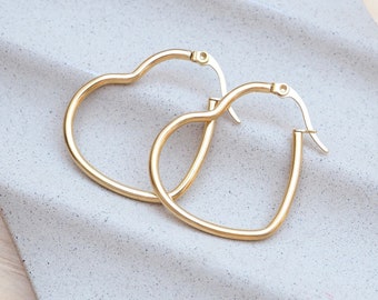 Golden heart earrings, heart hoop earrings, gift for her, gift for maid of honor