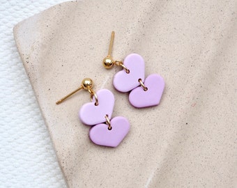 Mini Stud Earrings with Hearts, Polymer Clay Earrings, Valentine's Day Gift, Gift for Her