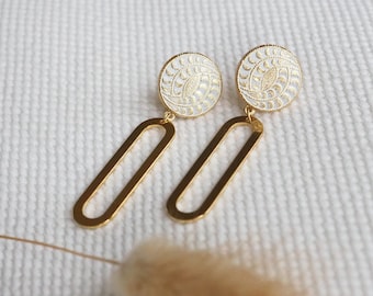 Goldene ovale Ohrhänger, minimalistische Art Deco Ohrringe