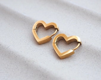 Mini heart hoop earrings, golden heart earrings, gift for Valentine's Day