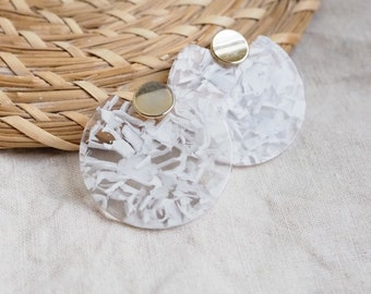 Acetate earrings transparent white, art deco earrings, statement earrings