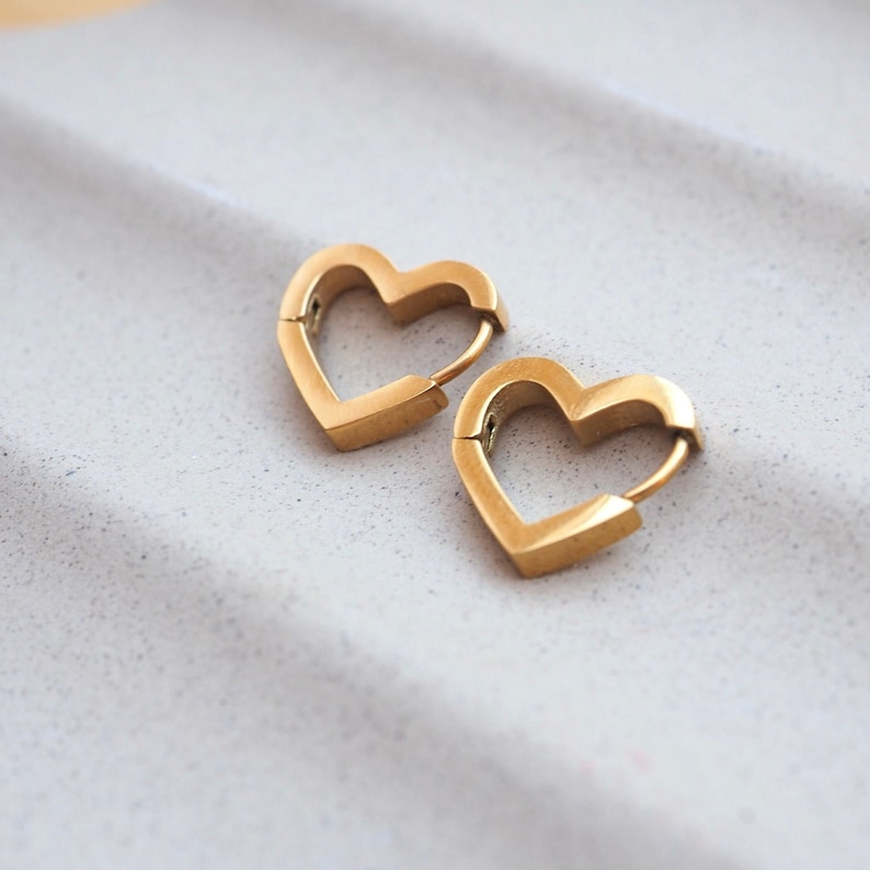 Mini heart hoop earrings, golden heart earrings, gift for Valentine's Day Gold