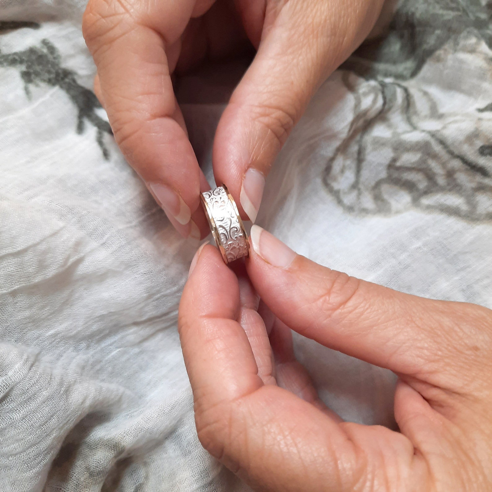 Delicate Flower Wedding Ring Flower and Leaf Pattern Silver Etsy