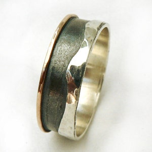 Mountain range wedding band, three tone wedding band, classic wedding ring, mountain ring texture, handmade textured band, unisex - ilanamir