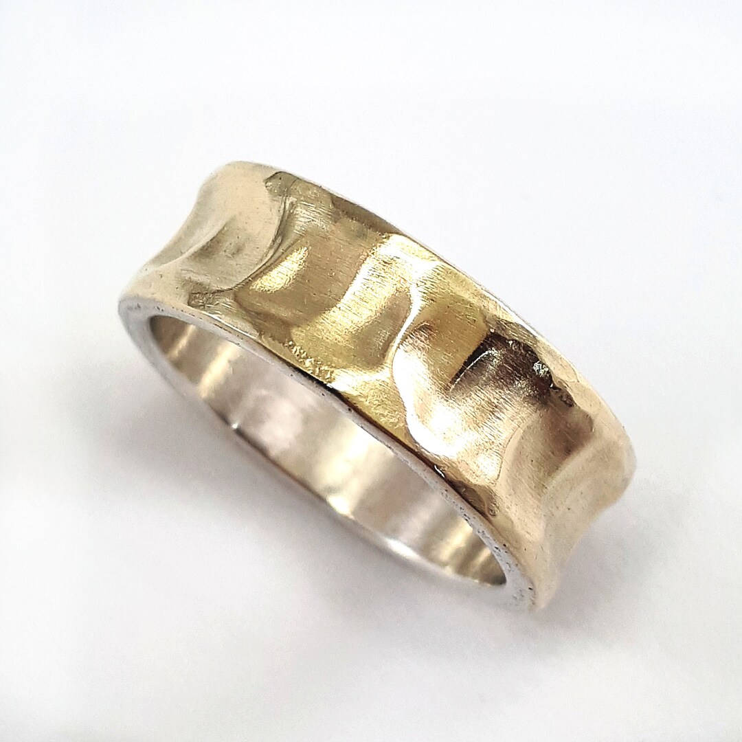 Concave Gold Mens Wedding Band Handcrafted Ring Unisex - Etsy