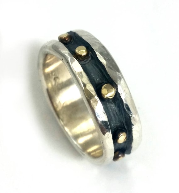 Massive wedding ring wedding band sterling silverand gold Etsy