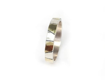 Stunning woman's wedding band, sterling silver wedding band with geometric gold sheets soldered on top, unisex wedding ring, IlanAmirJewelry