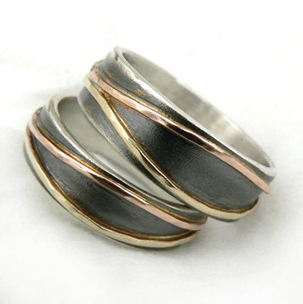Elegant and Unusual Wedding Ring Set Oxidized Silver Base Etsy