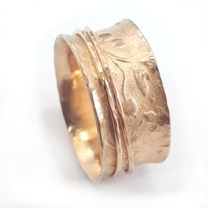 Beautiful semiwide gold spinner ring, women&#39;s wedding ring,  two spinning hoops,  14k gold, Ilan Amir, meditation ring, lightweight ring