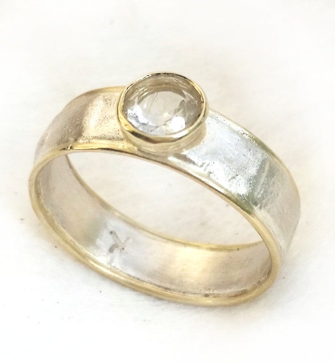 Alternative Engagement Ring, Textured Sterling Silver and Gold With ...