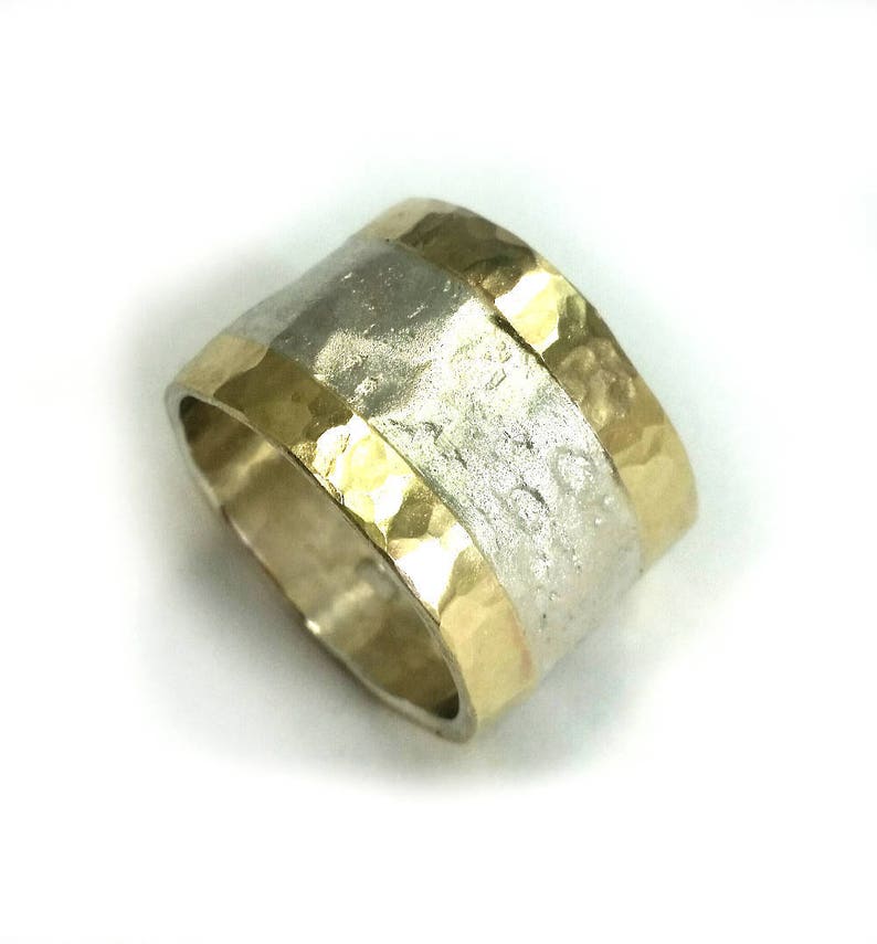Unique Wide Wedding Band for Women Silver-gold Ring Wide & - Etsy Israel