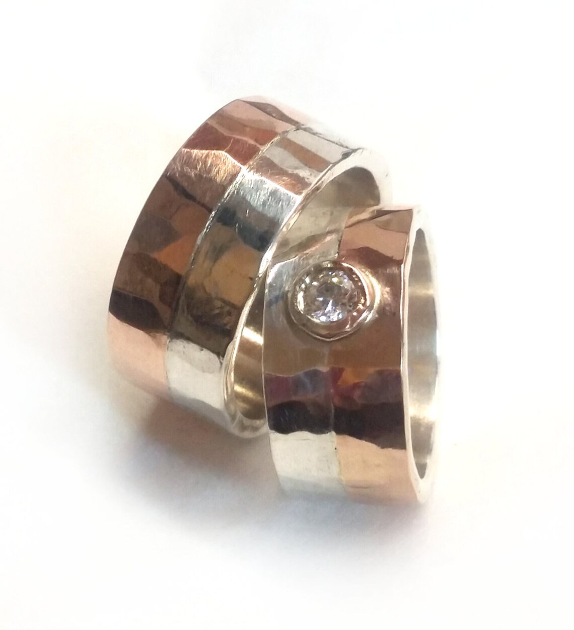 Two Tone Ring Set Wedding Rings for Him and Her Cubic Etsy Israel