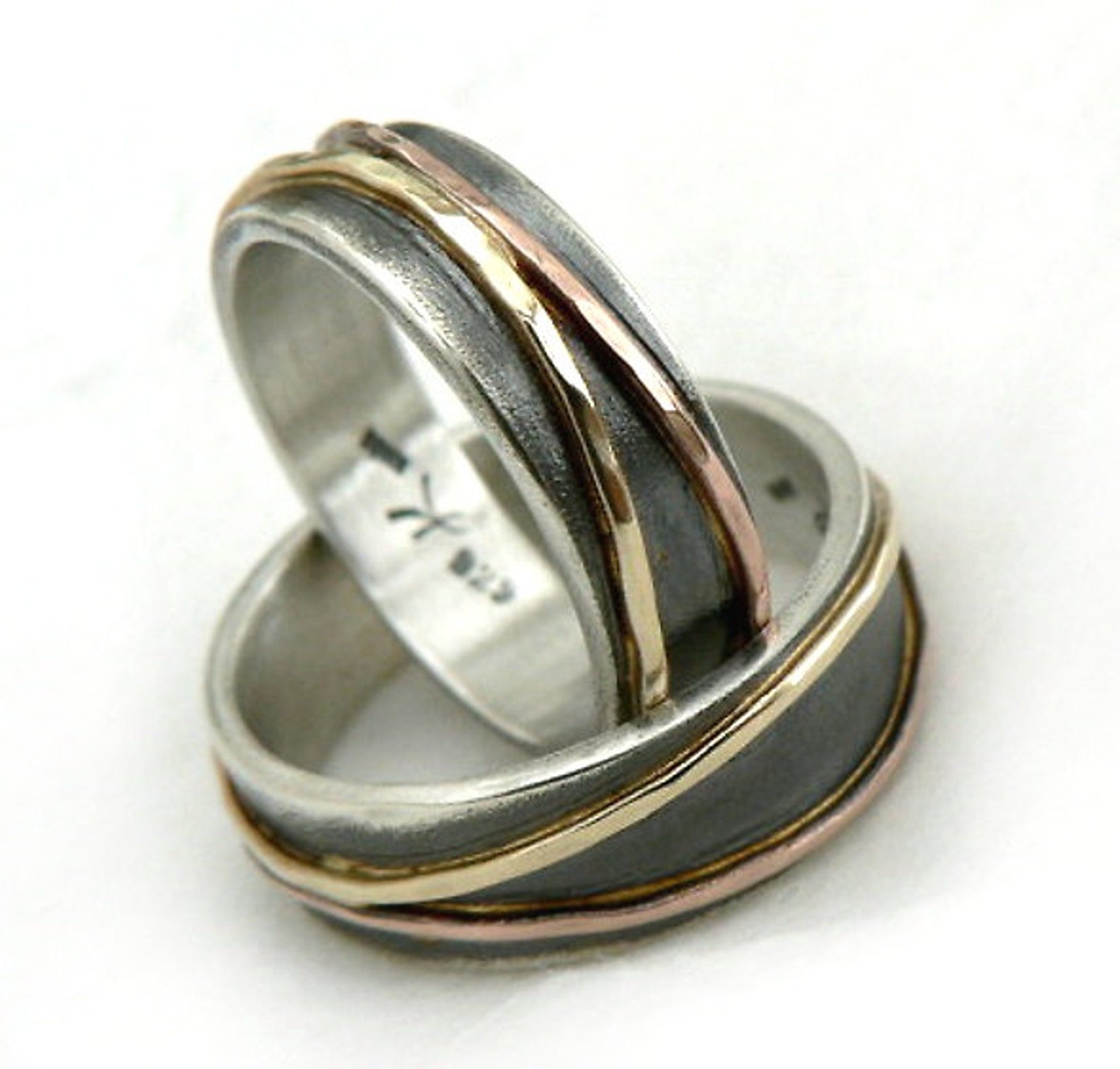 Elegant and Unusual Wedding Ring Set Oxidized Silver Base Etsy