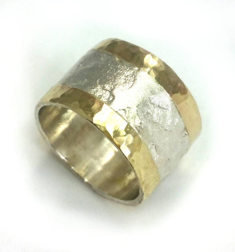Unique Wide Wedding Band for Women Silver-gold Ring Wide & - Etsy Israel
