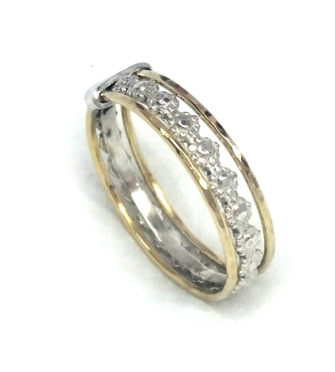 Delicate Wedding Ring, Silver and Gold Stacking Wedding Ring for Women