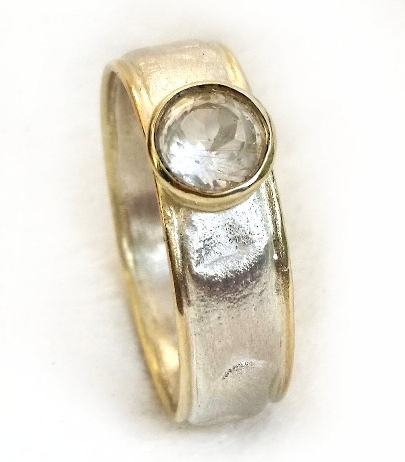 Alternative Engagement Ring, Textured Sterling Silver and Gold With ...