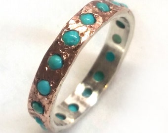 pink gold and turquoise engagement ring, gorgeous turquoise ring, sterling silver and gold set with turquoise, unique turquoise ring, ilan