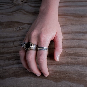 Spotted ring, black and gold wedding ring, tricolor rings, polka dot rings, oxidized sterling silver, yellow gold dots, gothic rings
