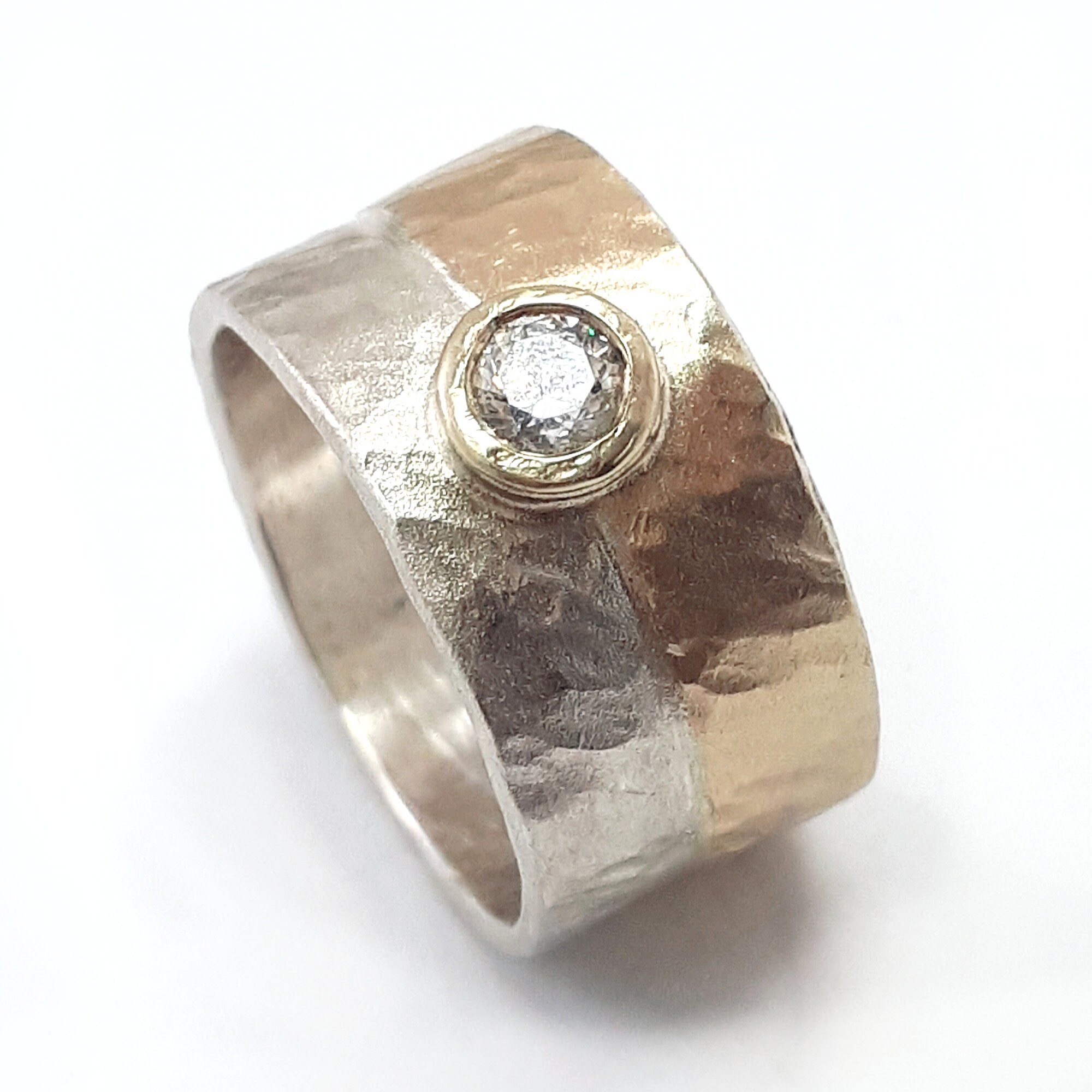 Two Tone Engagement Ring for Her, Set With Cubic Zirconia. A Sterling ...