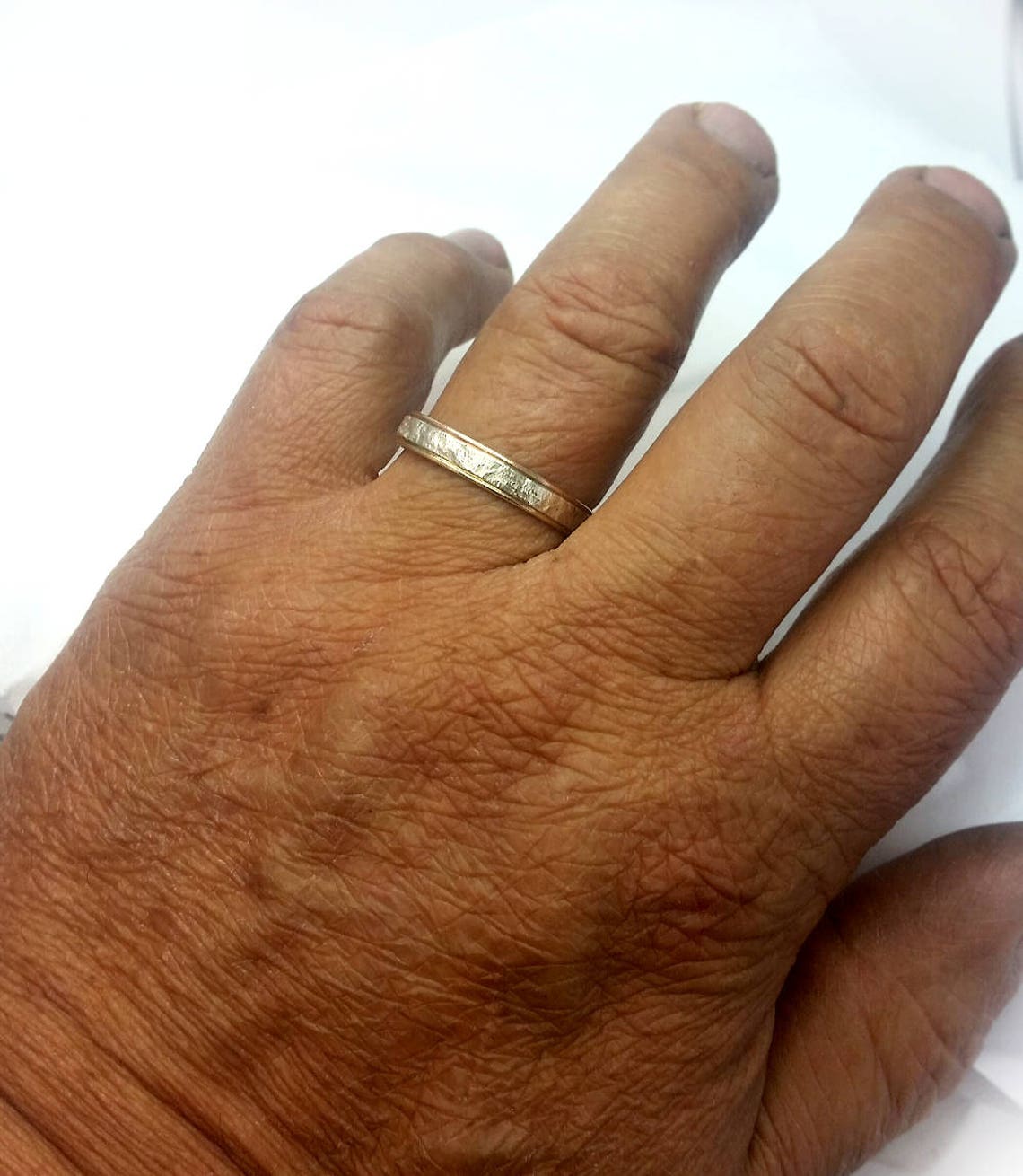 Wedding band for him textured sterling silver band with gold Etsy