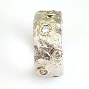 Multistone Women's Ring, Crumpled Tinfoil Texture, April Birthstone, CZ ...