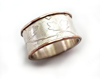 Art nouveau design wedding ring, flower and leaf filigree, women's wedding band, Ilan Amir Jewelry