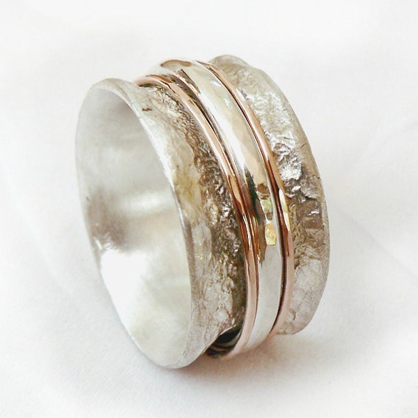 Special spinner ring, spinner wedding band, organic ring, women's wedding band, ilanamir, rustic wedding ring, crumpled tinfoil texture ring