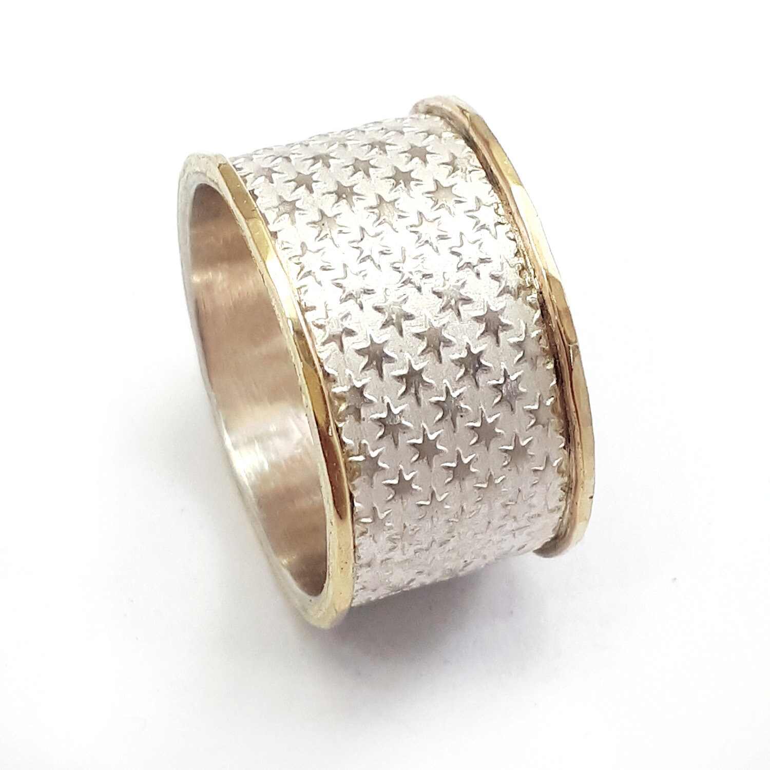 Celestial ring silver and gold star pattern ring Fourth of | Etsy