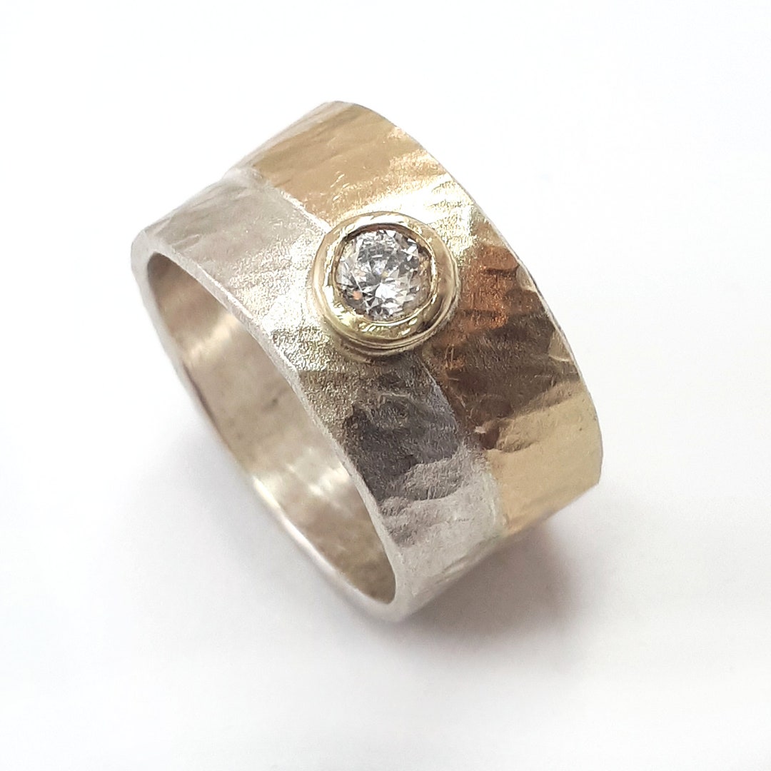 Two Tone Engagement Ring for Her, Set With Cubic Zirconia. A Sterling ...