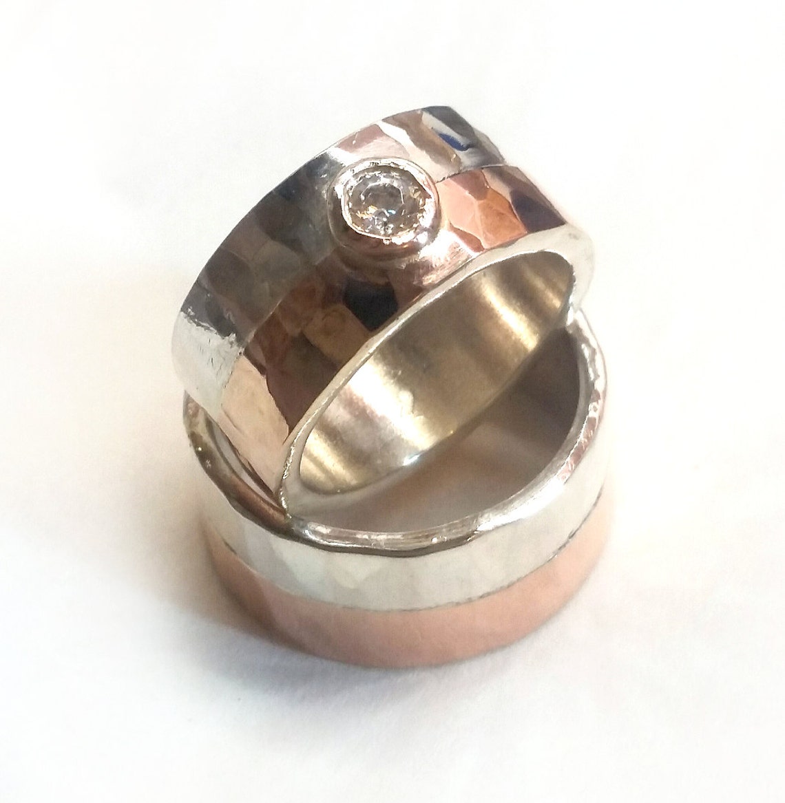 Two Tone Ring Set Wedding Rings for Him and Her Cubic Etsy Israel