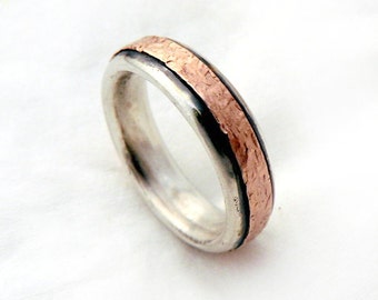 Men's wedding band. oxidized sterling silver, silver and gold ring, rose gold, popular ring, elegant handmade wedding band, IlanAmirJewelry