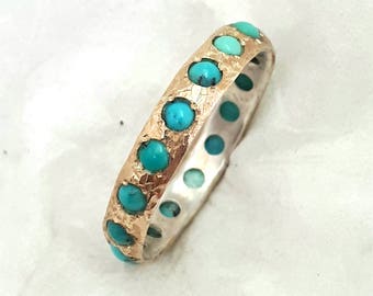 Prachtige turquoise verlovingsring, delicate turquoise ring, sterling zilver en goud bezet met turquoise, "iets blauwe" verlovingsring