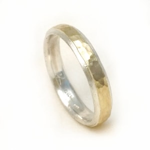Narrow men's wedding band, sterling silver men wedding band with yellow gold sheet soldered on top, Ilanamir