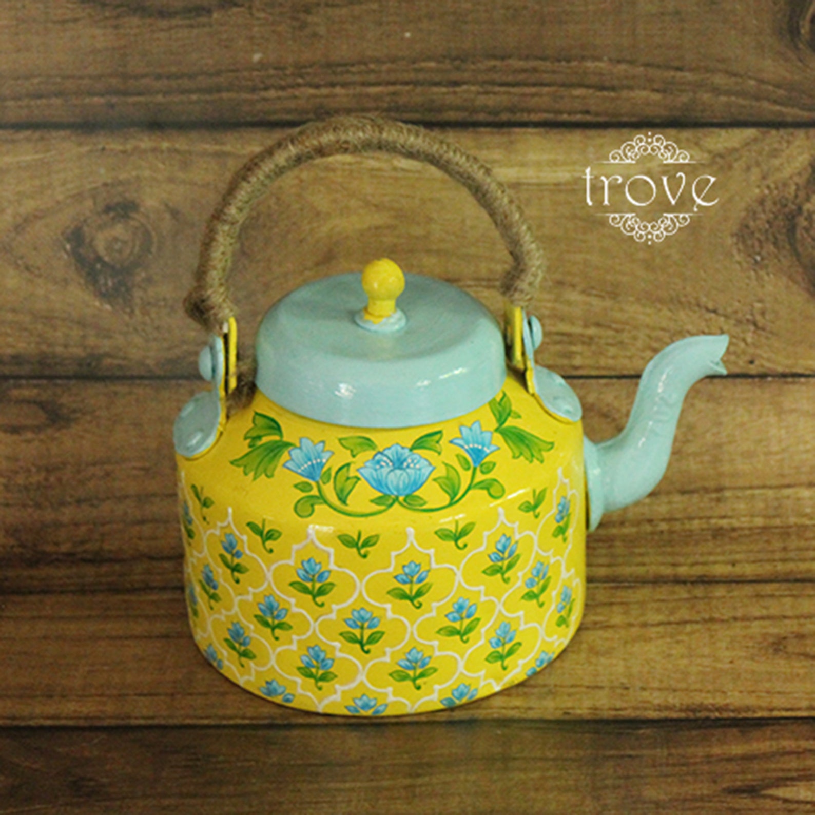 HandPainted YellowTeal Kettle Etsy