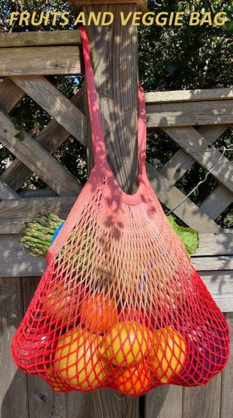 Tie Dye Two Tone String Mesh Bag. Popular in farmers markets and grocery stores. Easily store in your back pocket. 100% Organic Cotton. image 2