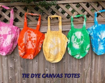 Tie Dye Canvas Tote Bag.  Heavy duty large bag - great for an overnite, shopping, library, gift, & other. Organic Cotton, Multiple Colors.