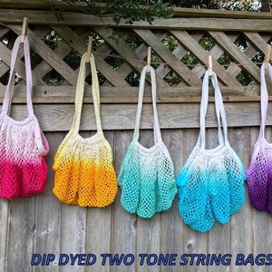 Tie Dye Two Tone String Mesh Bag. Popular in farmers markets and grocery stores. Easily store in your back pocket. 100% Organic Cotton. image 1