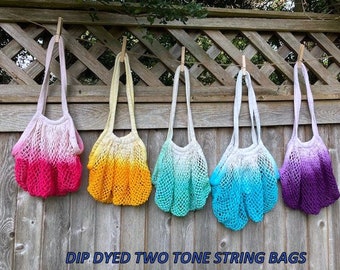 Tie Dye Two Tone String Mesh Bag.  Popular in farmers markets and grocery stores. Easily store in your back pocket. 100% Organic Cotton.