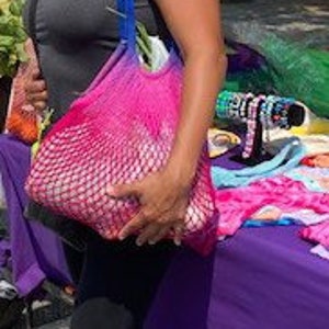 Tie Dye Two Tone String Mesh Bag. Popular in farmers markets and grocery stores. Easily store in your back pocket. 100% Organic Cotton. image 4