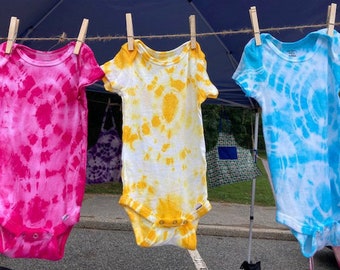 Tie Dye Colorful unisex Onesie - infant to 24 months. Great baby shower gift and gifts for infants. 100% Organic Cotton, Gerber Onesie.