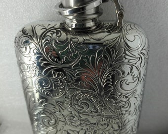 6oz stamped pewter flask embossed Regency pattern