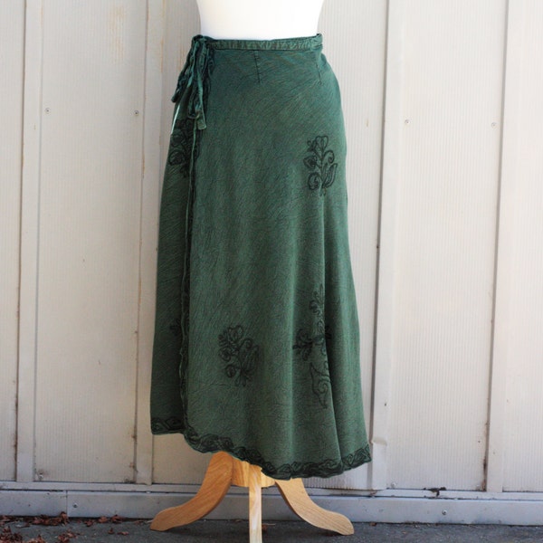 Bohemian WRAP Skirt. Green Hippie Skirt. Earthy BOHO Skirt. Festival Clothing EMBROIDERED Skirt. 90s Hipster Indie Skirt. Sarong Skirt.