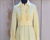 RARE Eleanor Brenner Couture Yellow Floral Prairie Dress - 1970s Swiss Dot Maxi Dress - Vintage Ruffle Dress - 70s Hippie Patchwork Dress