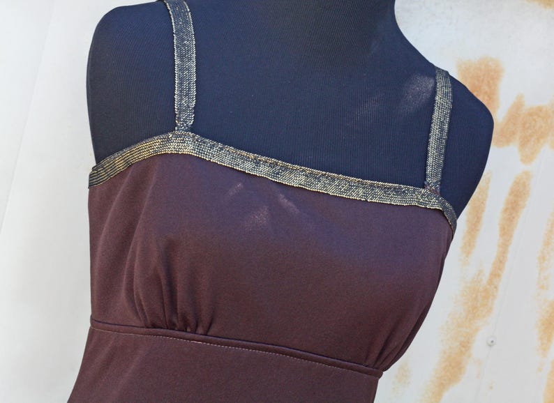 Floor Length Polyester Dress Boho Bohemian Dress Vintage Gown Simple 1970s Dress Hippie Dress Indie Dress 70s Brown Maxi Dress