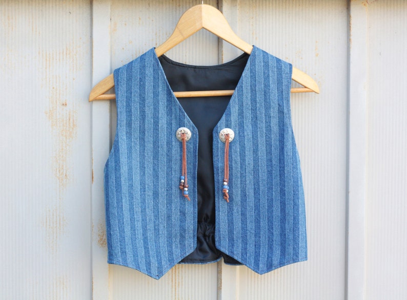 Bohemian Vest Outlaw Hippie Rodeo Vest Cropped Denim Vest Boho Western Vest Vintage Concho Vest Southwestern Vest Cowgirl Vest