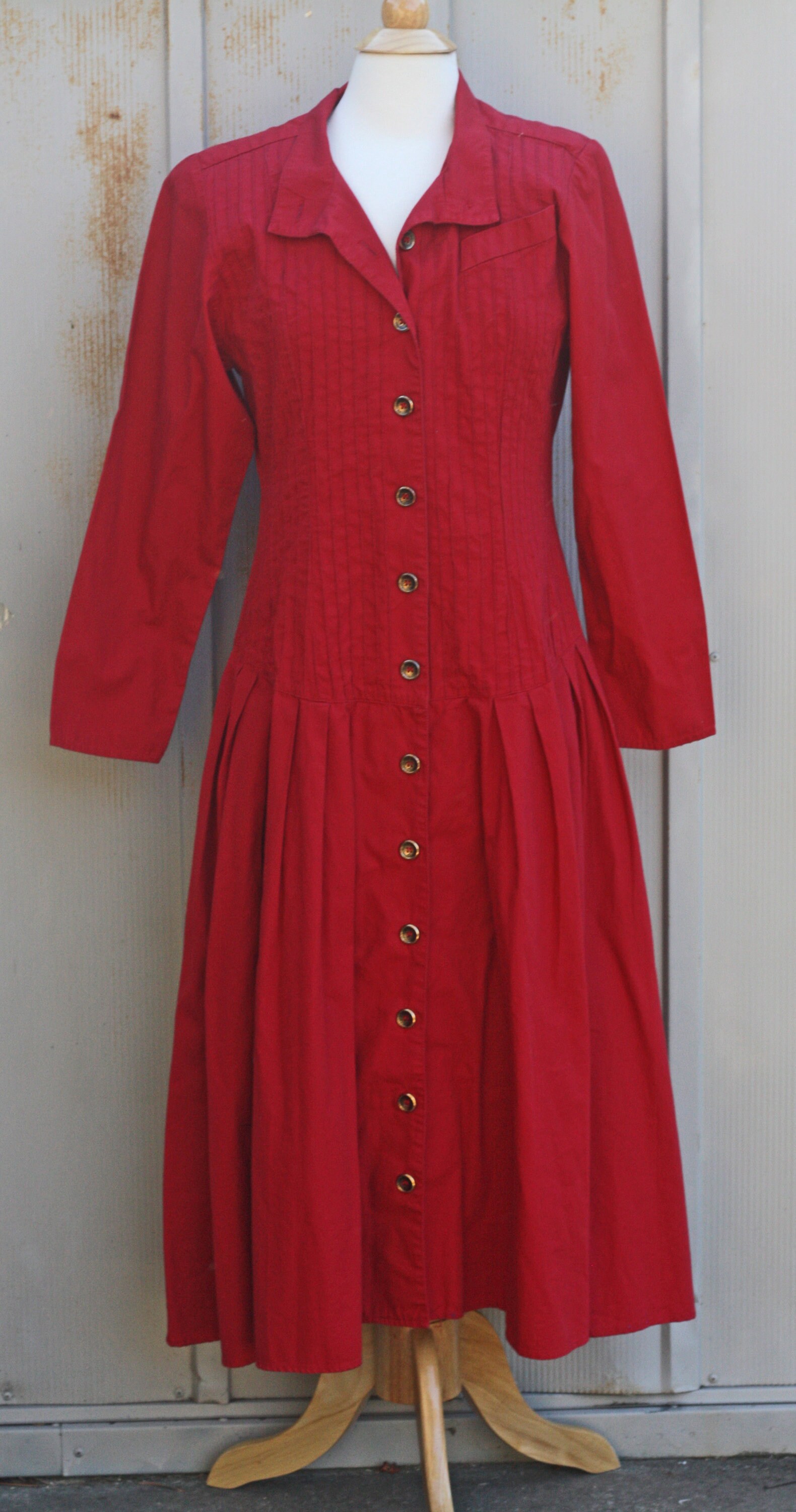 Red Button Down Dress 80s Dress Long ...