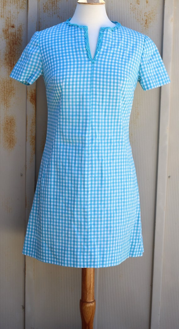 1950s Blue and White Gingham Dress - Vintage Shirt