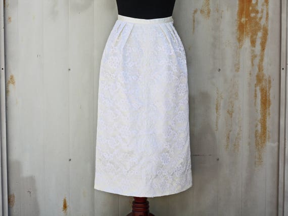 50s Pencil Skirt White Lace Skirt ...
