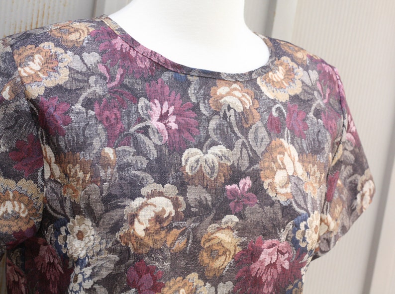 Flower Print Shirt Mod Top Retro Hipster Blouse Indie Short Sleeve Jewel Tone Top Hipster Blouse 80s Top Vintage Floral Blouse