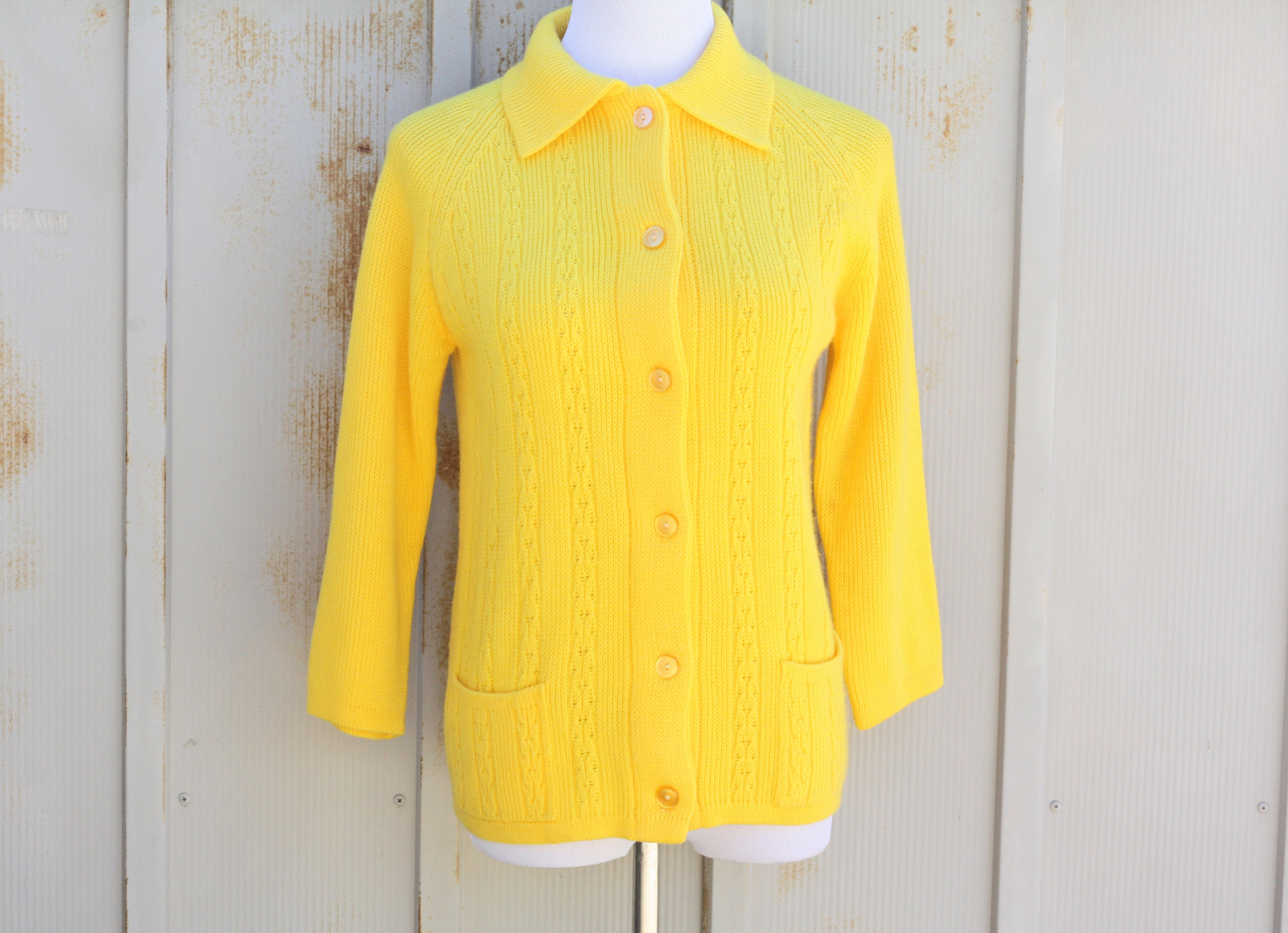 1950s Bright Yellow Cardigan Vintage 